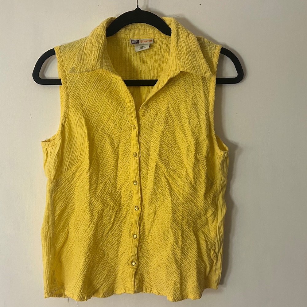 Faded Glory Yellow collared sleeveless button down top vintage size L